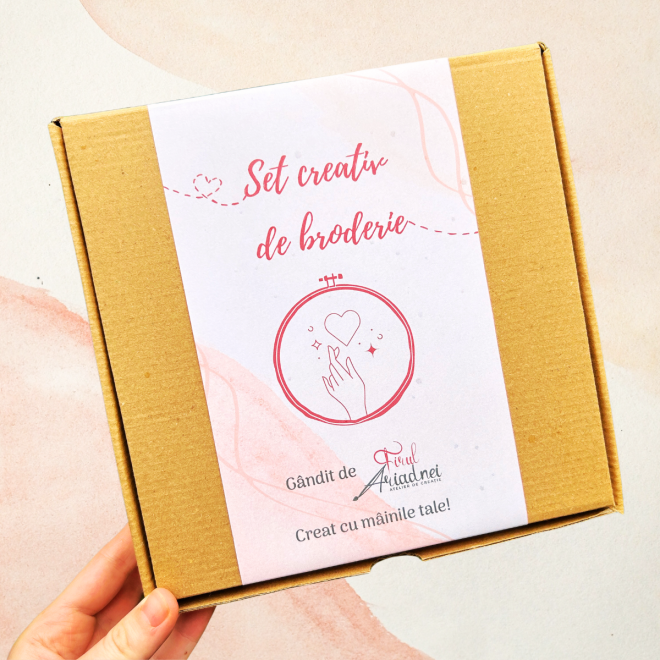 Set creativ de broderie Inimă înfloritoare, roz-mov pudrat - imagine 2