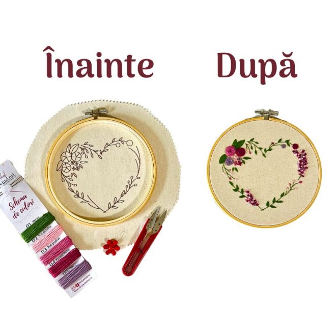 Set creativ de broderie Inimă înfloritoare, roz-mov pudrat - imagine 5
