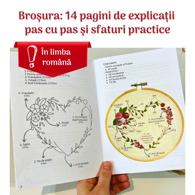 Set creativ de broderie Inimă înfloritoare, roz-mov pudrat - imagine 6