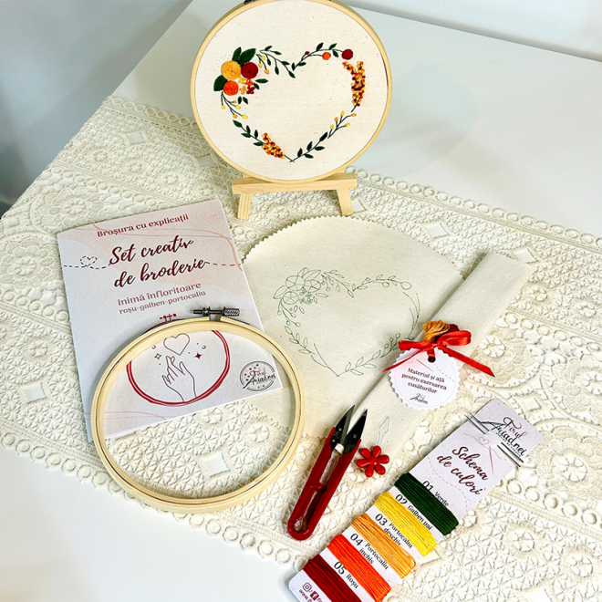 Set creativ de broderie Inimă înfloritoare, roșu-galben-portocaliu - imagine 7
